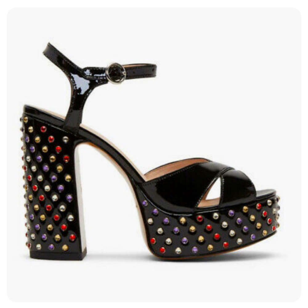 Marc Jacobs Patent Disco Bling Sparkle Glam Studded Mary Jane Leather heels - Picture 1 of 9